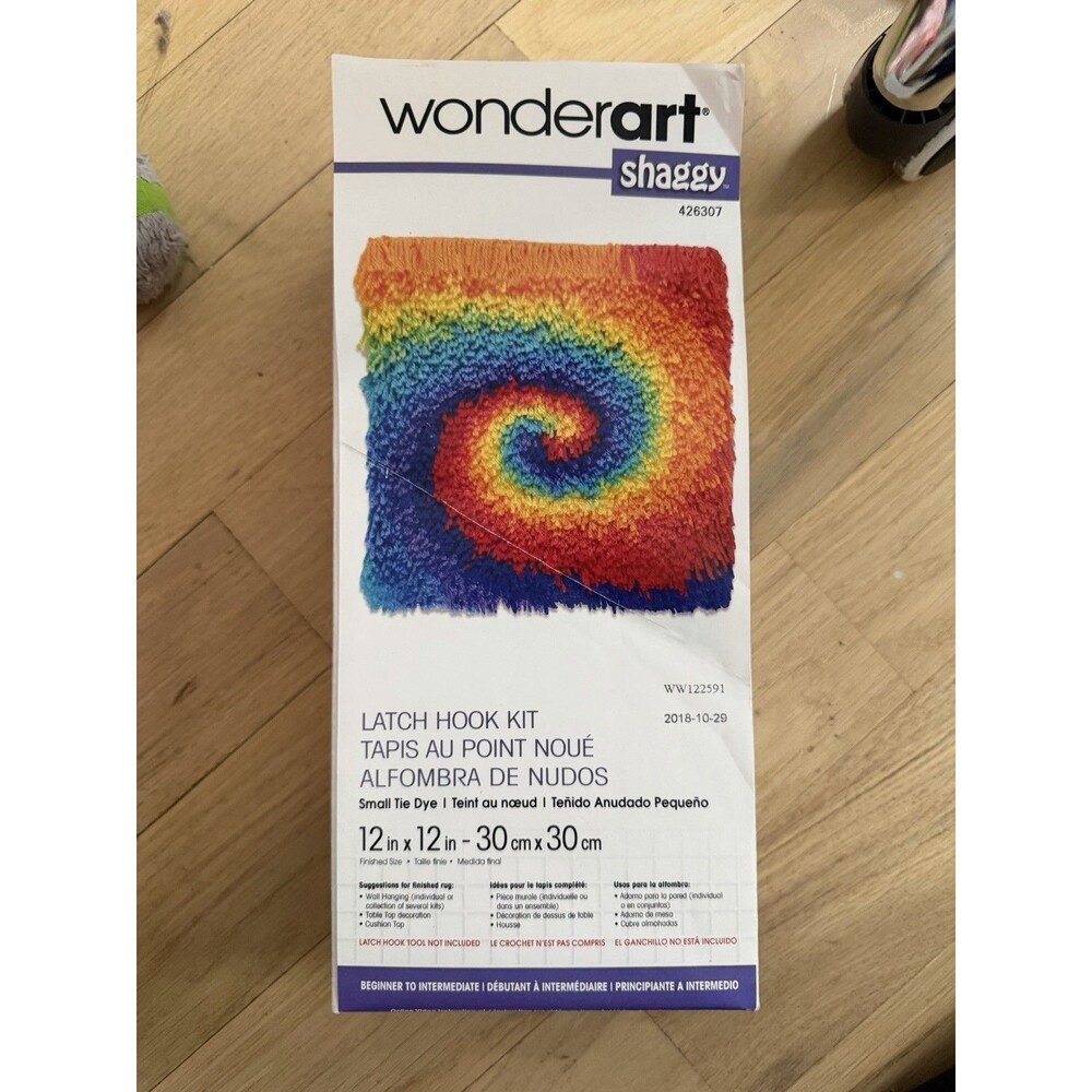 WonderArt Shaggy Latch Hook Kit 12" X 12"- Small Tie Dye New